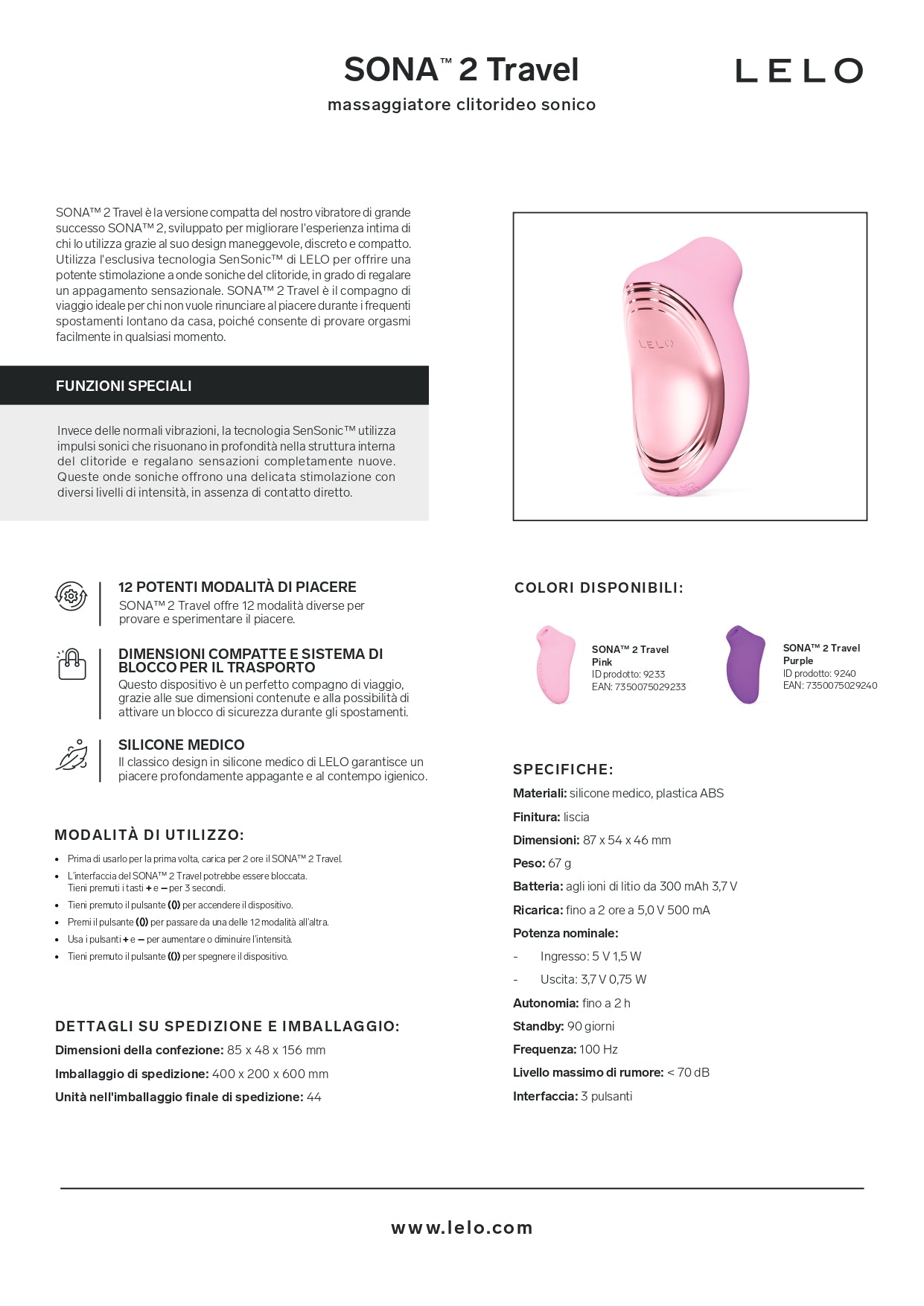 LELO SONA 2 Travel | Succhia Clitoride