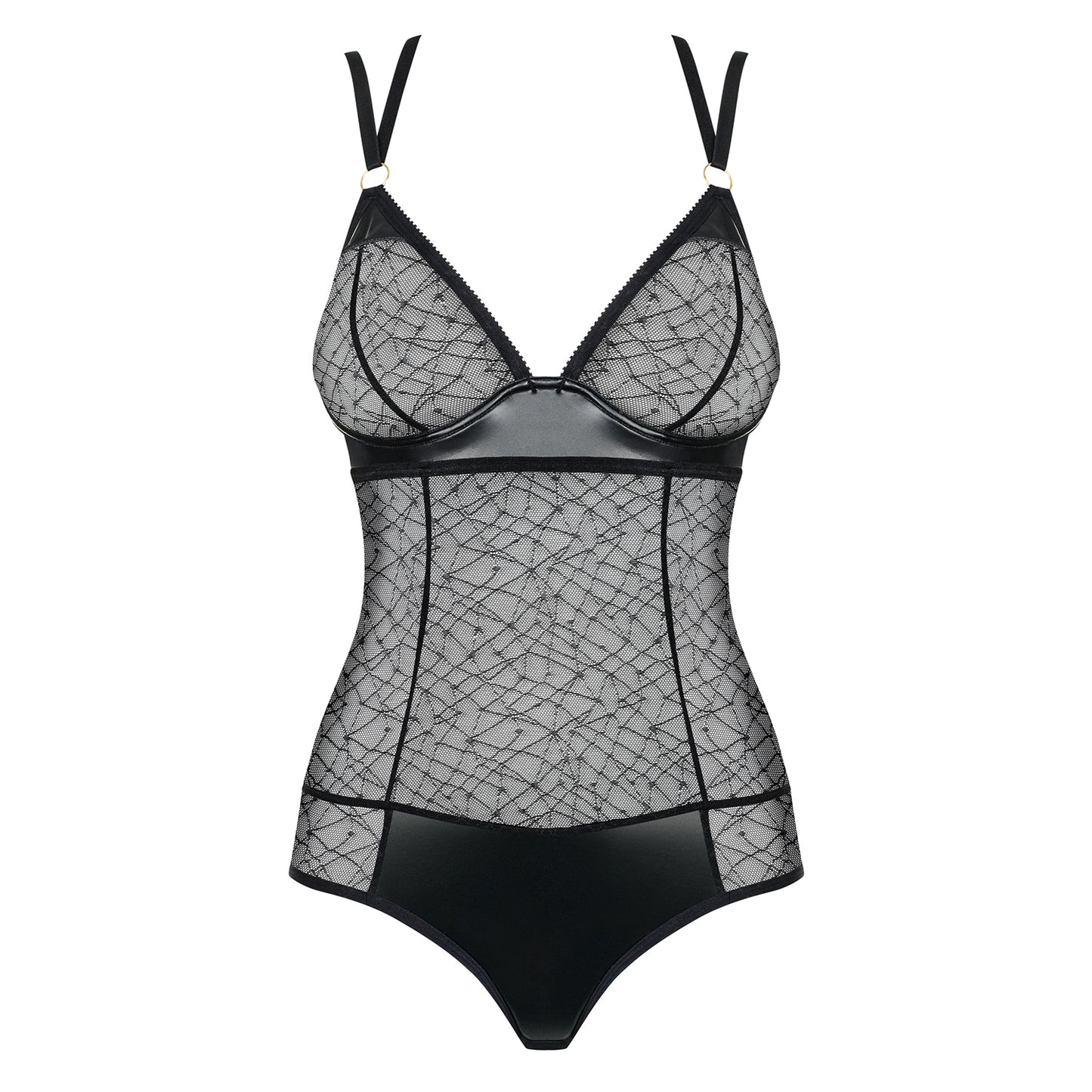 Obsessive 859-TED L/XL – Body Sexy Nero in Pizzo e Vinile Effetto Bagnato