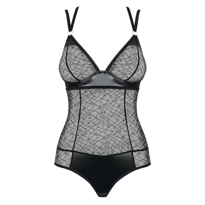 Obsessive 859-TED L/XL – Body Sexy Nero in Pizzo e Vinile Effetto Bagnato