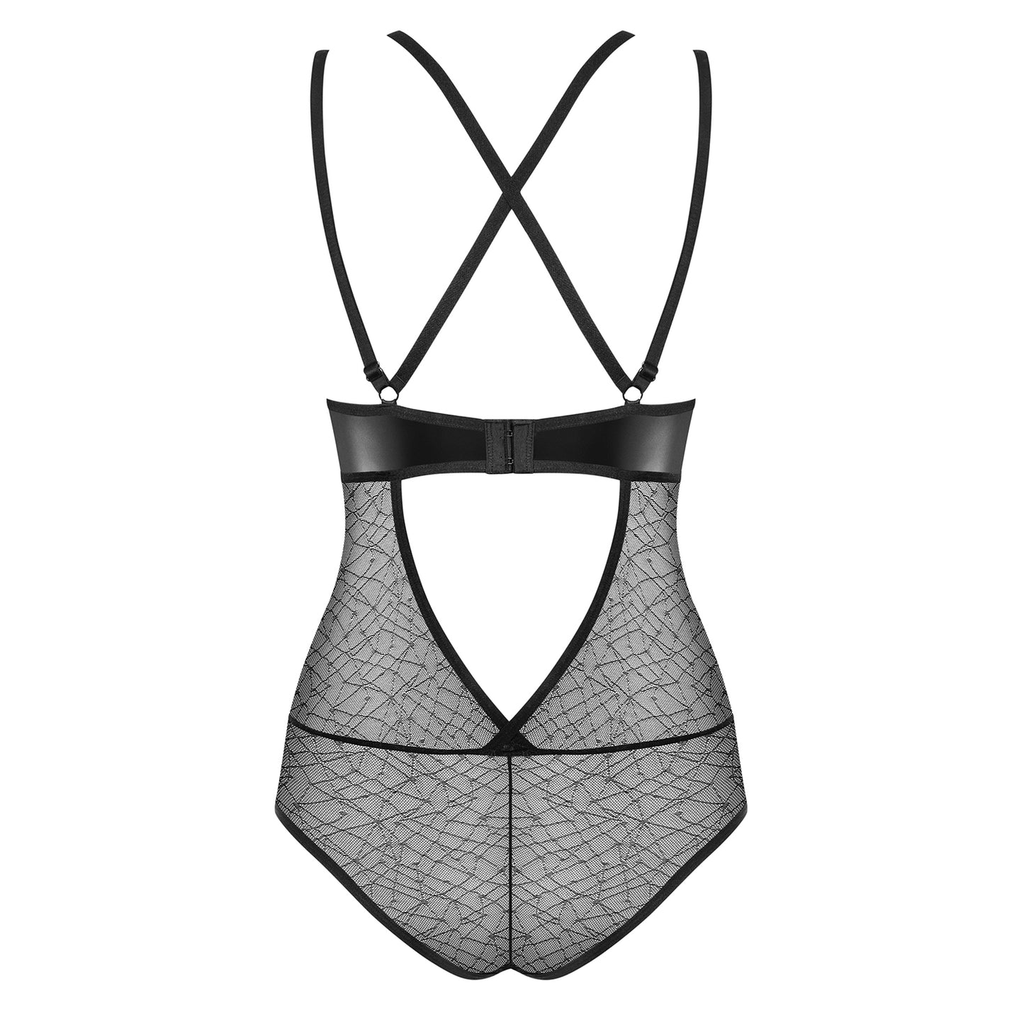 Obsessive 859-TED L/XL – Body Sexy Nero in Pizzo e Vinile Effetto Bagnato