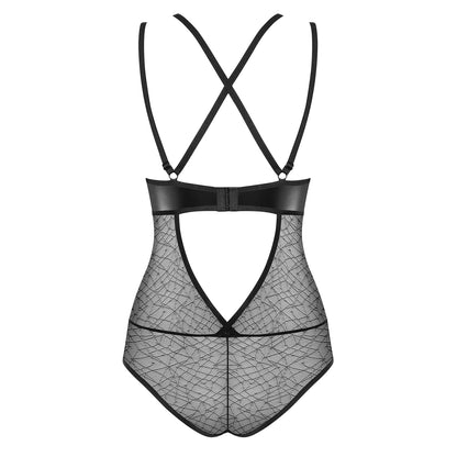 Obsessive 859-TED L/XL – Body Sexy Nero in Pizzo e Vinile Effetto Bagnato